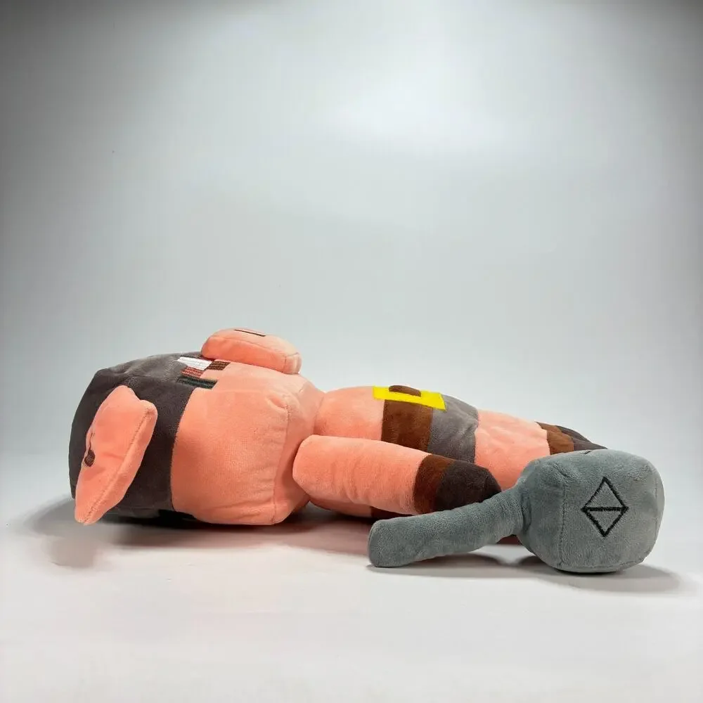 Minecraft Legends Piglin Runt Pink Grey Pixelated Soft Plush Toy Pillow Buddy